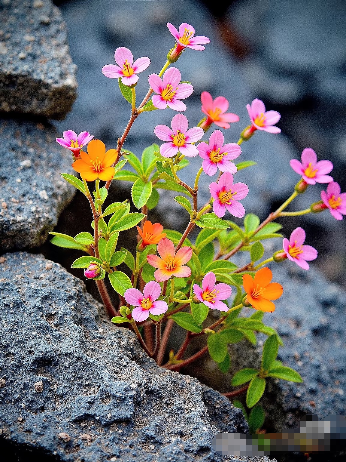 嶙峋崖缝间,花儿倔强生长
