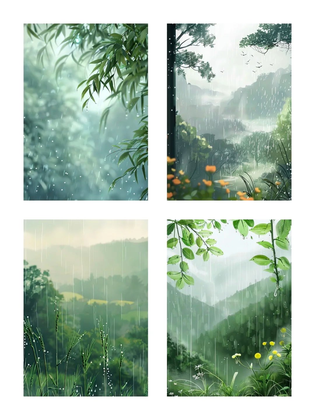 给大家分享一组绿色清新风谷雨海报背景素材吧!