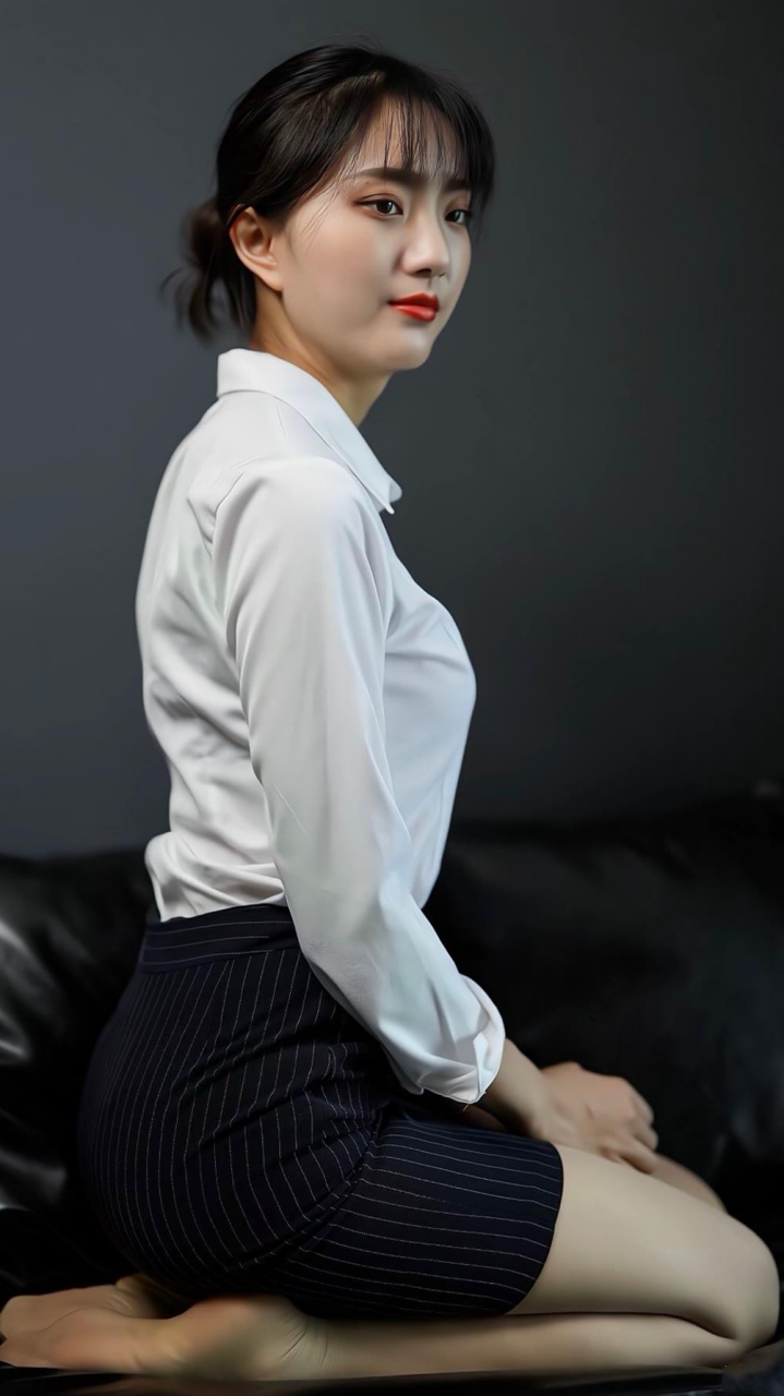 白衬衫,黑短裙,肤色丝袜,职场女性穿搭,显得气质很优雅.