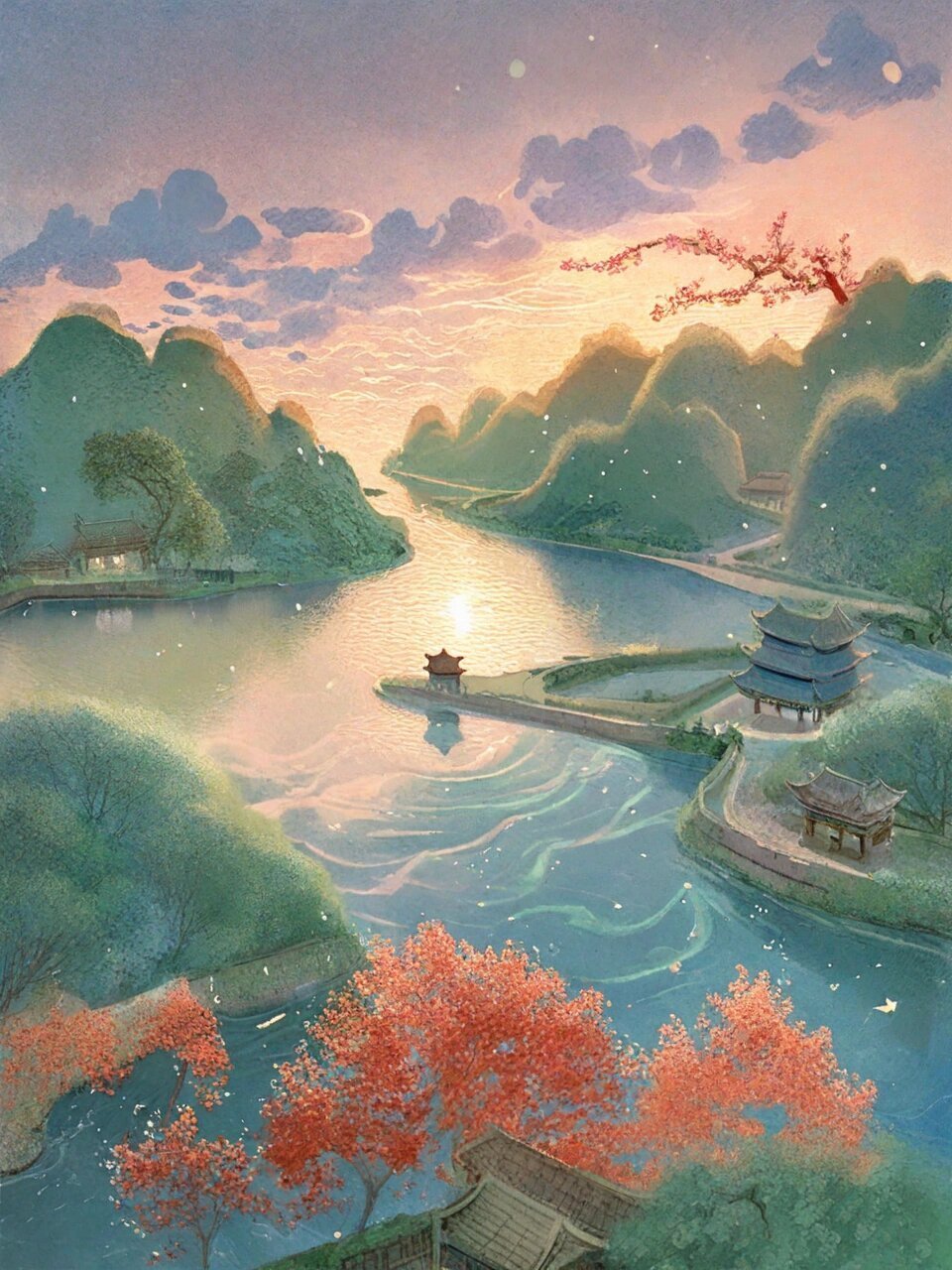 日出江花红胜火,春来江水绿如蓝. ​​​
