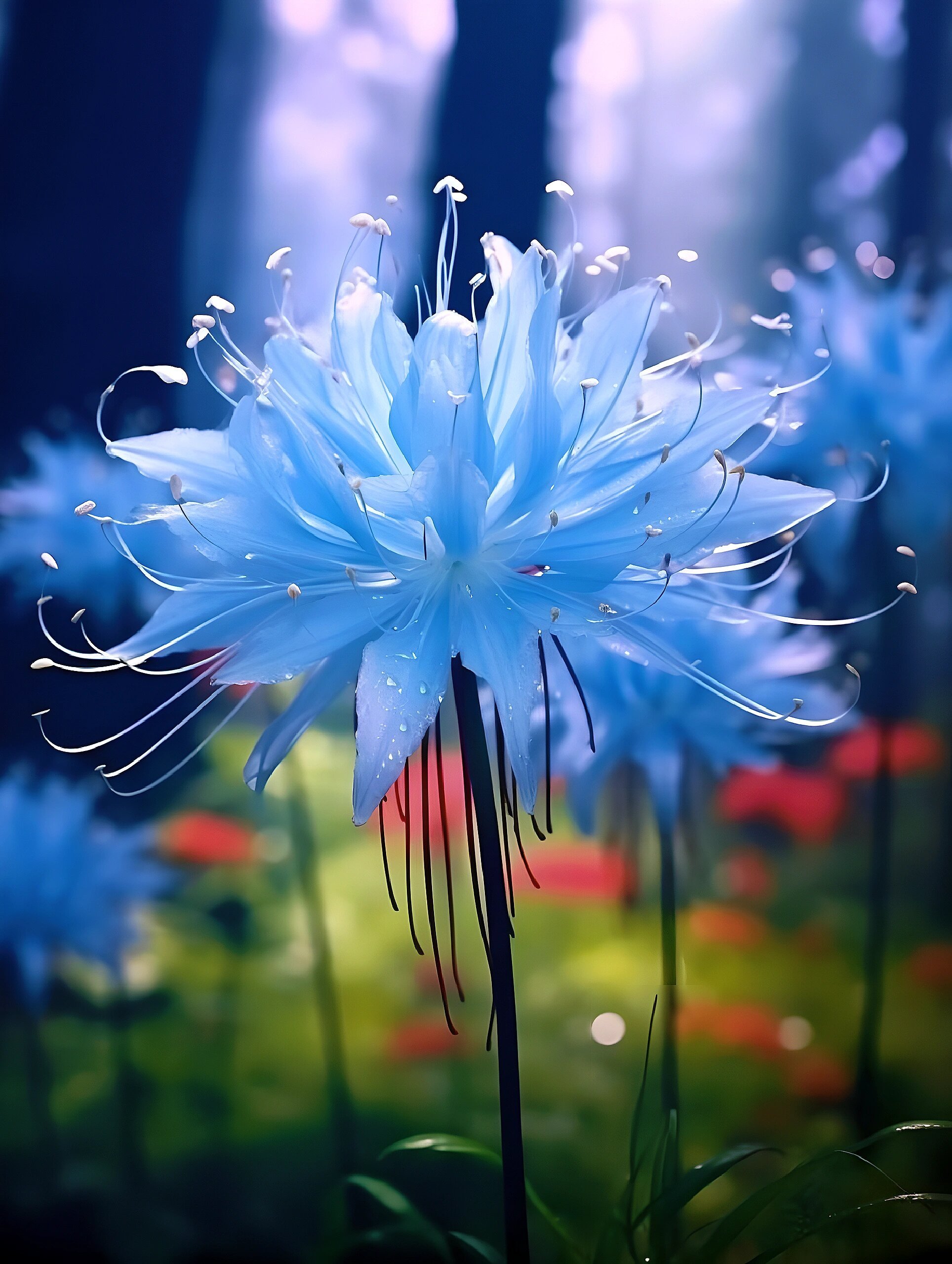 彼岸花也被称为"曼珠沙华",它的花语是:见花不见叶,见也不见花,花叶永