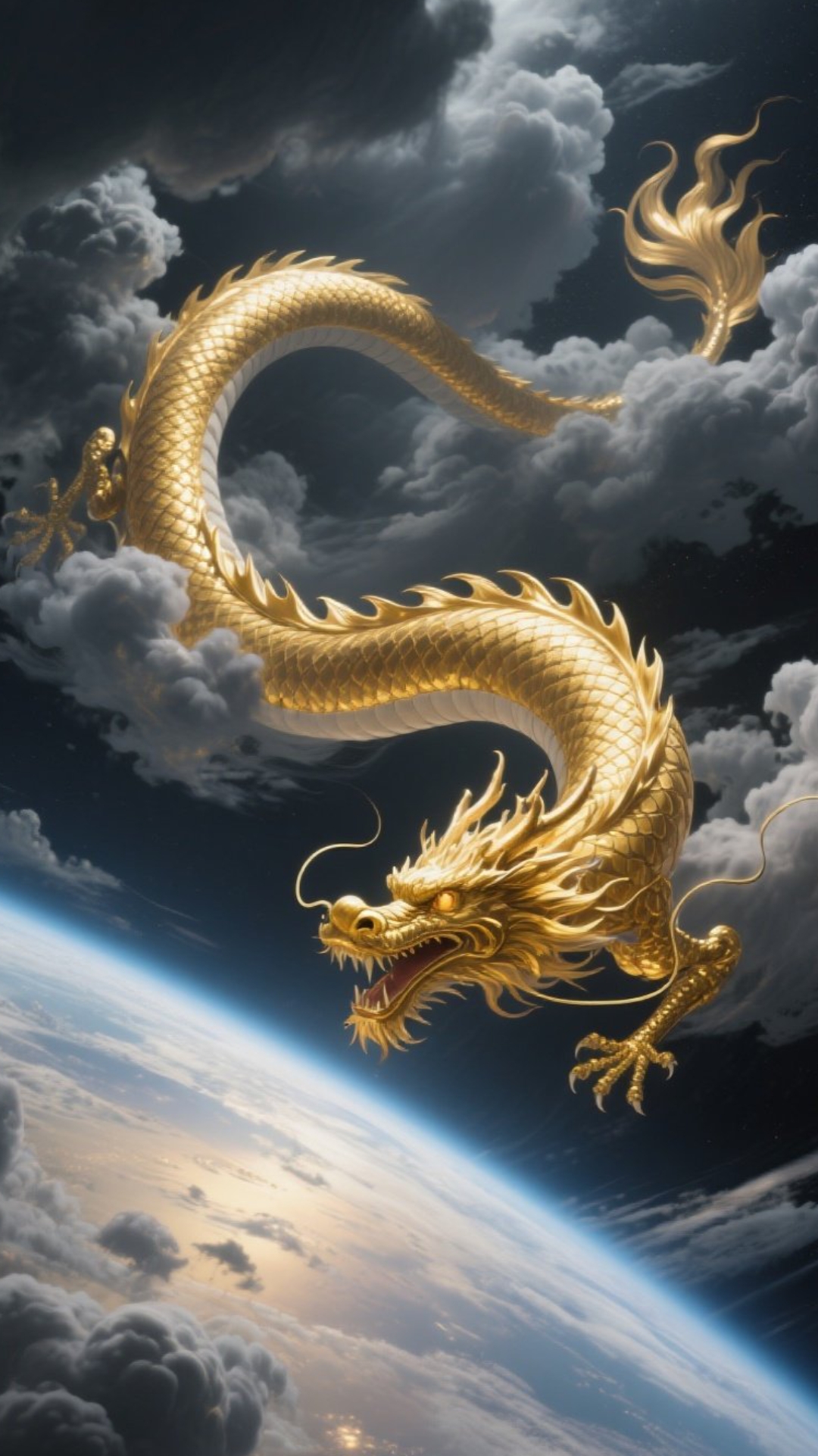 见金龙腾云于九霄,祥瑞倾洒