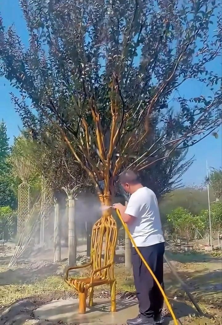 这位大哥也是个奇才,这一个櫈子,还可以挡风雨,大哥