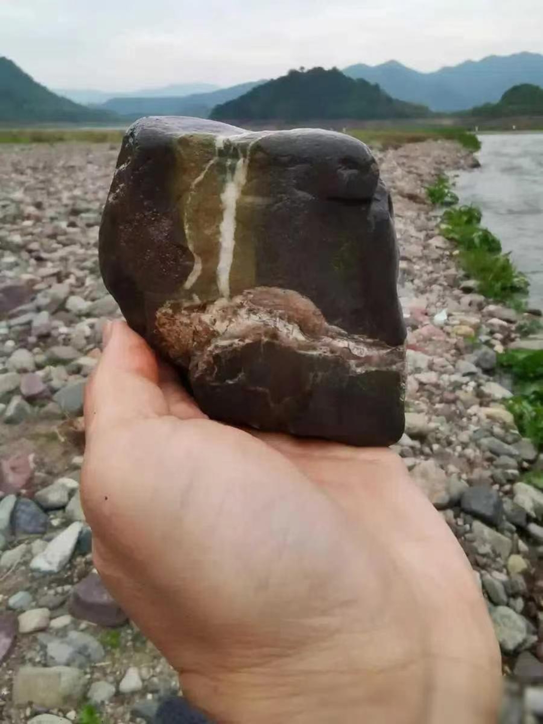今天和朋友们去河坝玩,前几天下雨冲下来的好多石头,你们看,这两个