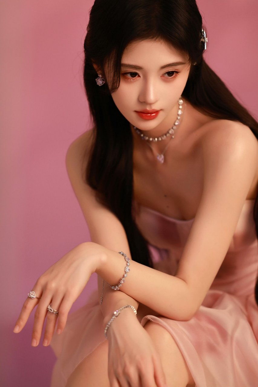 鞠婧祎一袭粉色抹胸纱裙,甜美优雅.#明星穿搭# #鞠婧祎