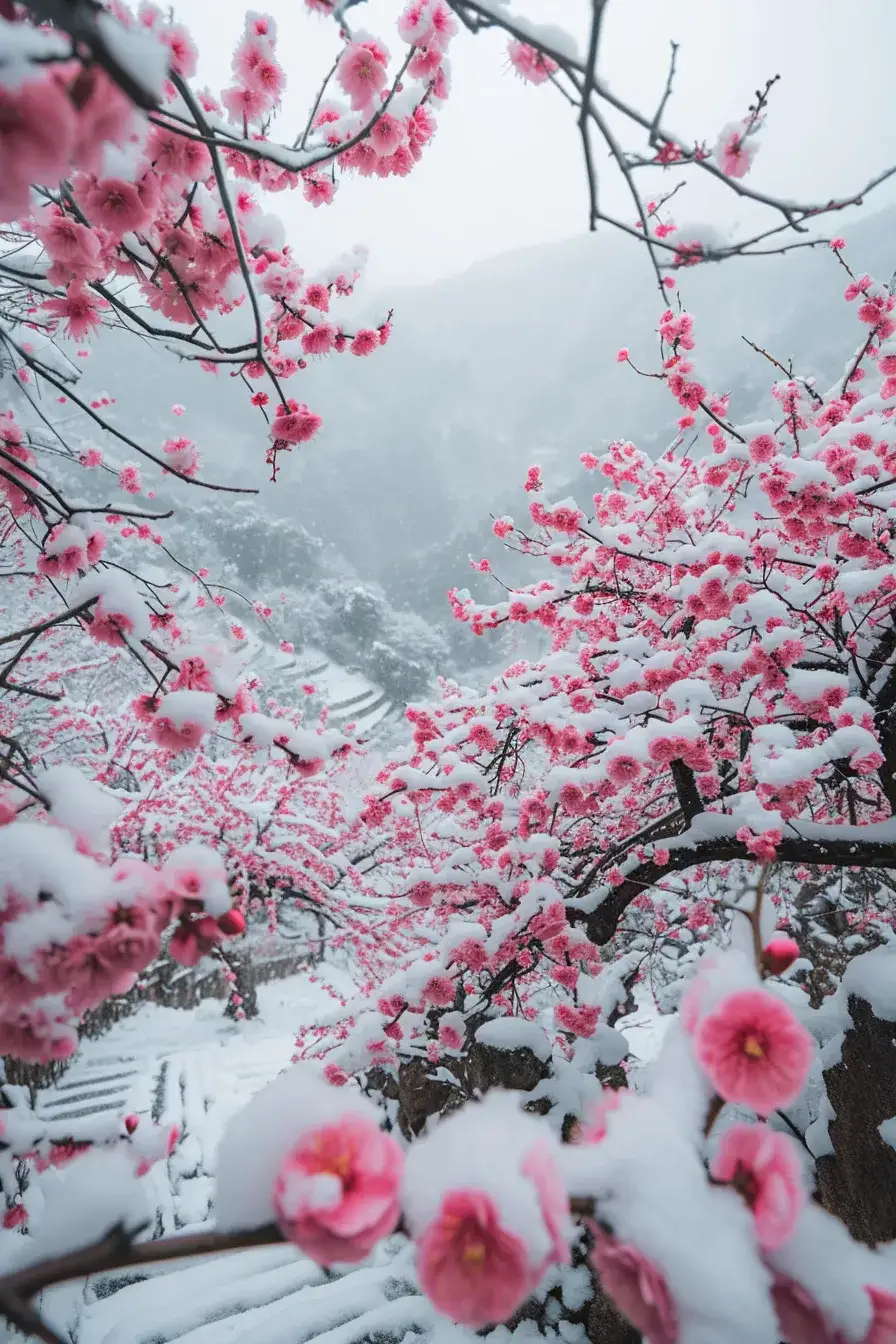 白雪红梅唯美图片