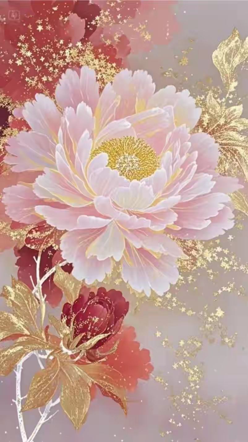 金色牡丹 花开富贵 寓意着新春的到来将为您带来无尽的财富与幸福