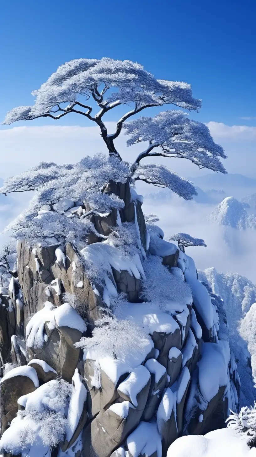 雪山青松的图片大全图片