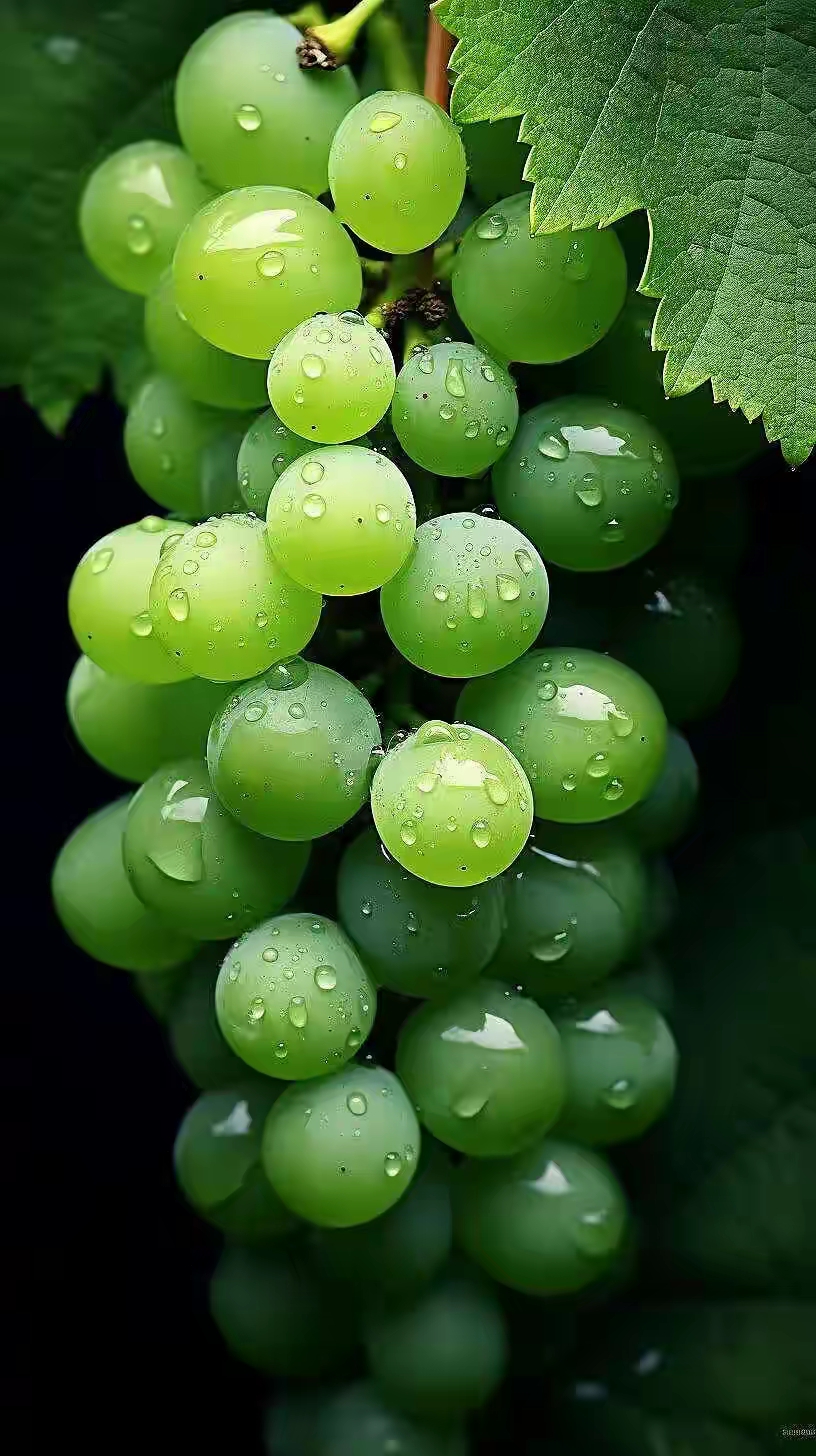 绿宝石般剔透,每一颗葡萄都闪着清晨露珠的光芒,让人忍不住想咬上一口