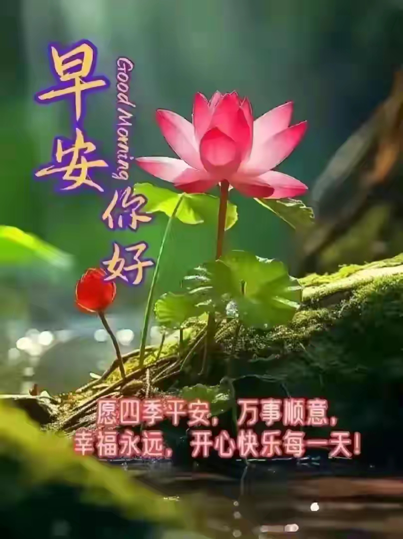 早安莲花带字心语图片图片