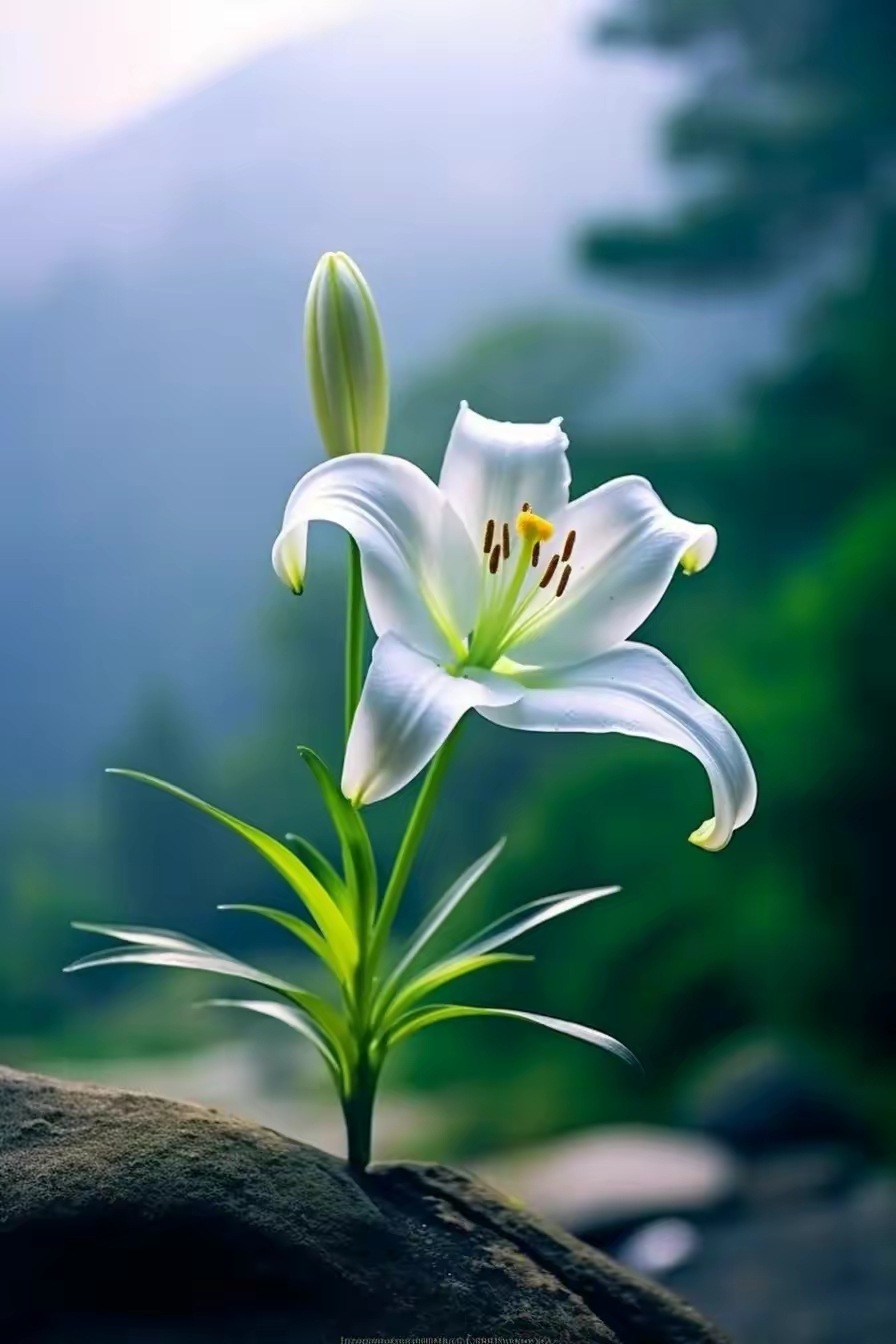 山之巅,云之边,有一朵白色的百合花在静静辗排