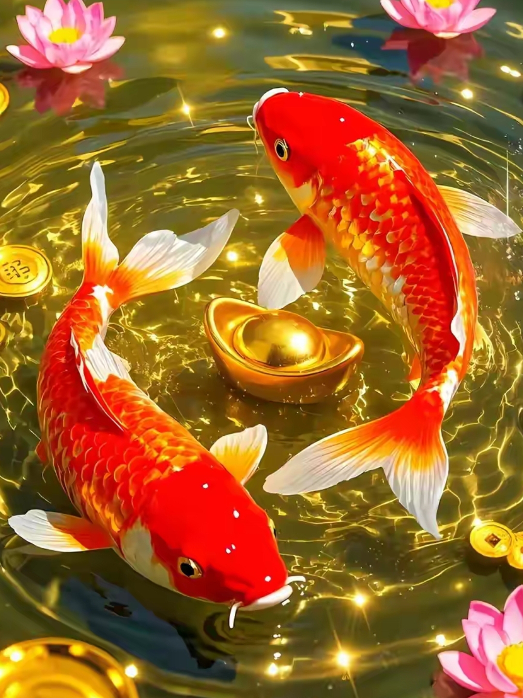 锦鲤映荷花,吉祥如意
