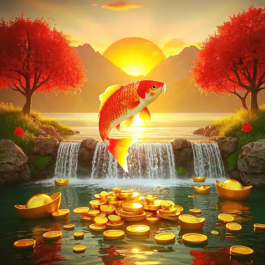 锦鲤跃龙门,福气满满,红红火火,财源滚滚来