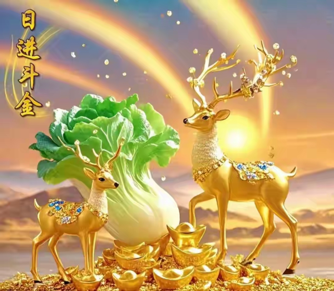 蛇年好运来,白菜寓意百财,仙鹿象征厚禄.#2025年俗闹翻天