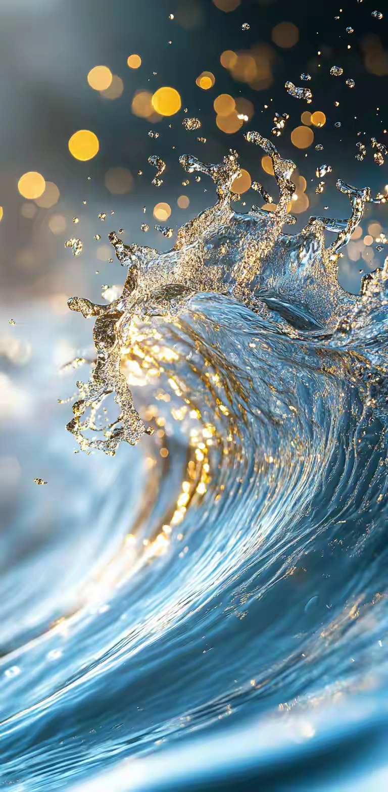 治愈蓝系列锁屏壁纸,流水生金,晶莹光舞