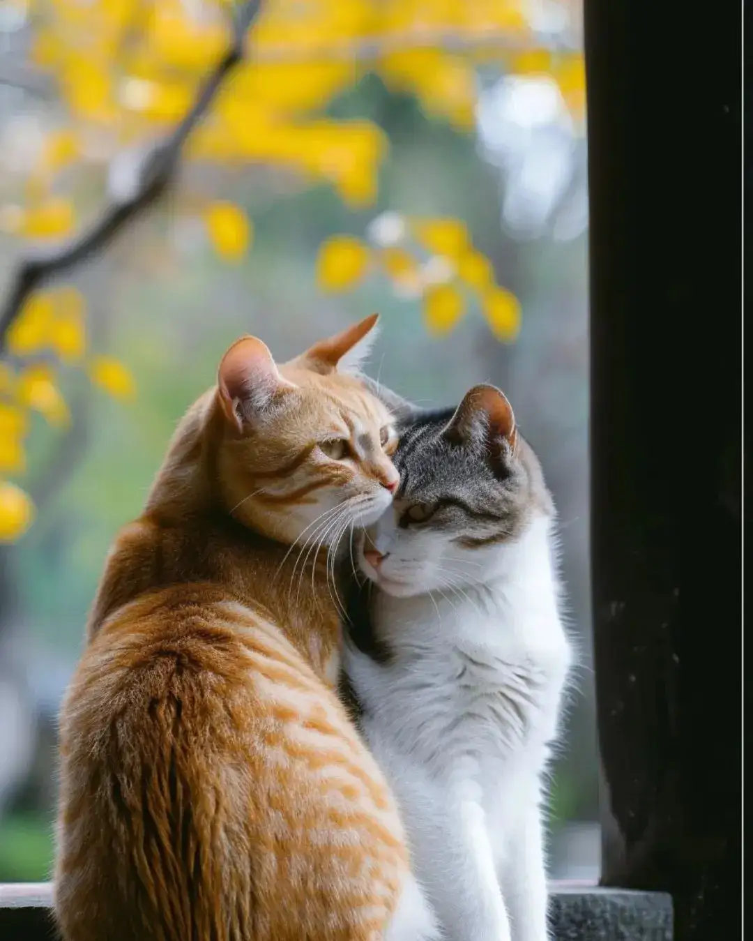 两只猫头靠头睡觉,真的太可爱了💕