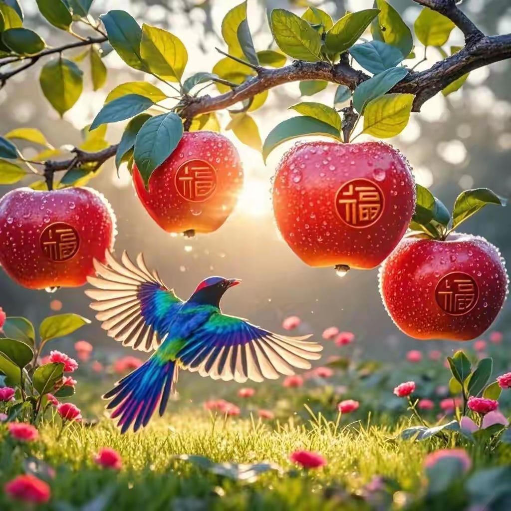 喜鹊登枝头像,双鹊报喜,红苹果送福,愿您2025年喜气洋洋#2025年俗闹翻