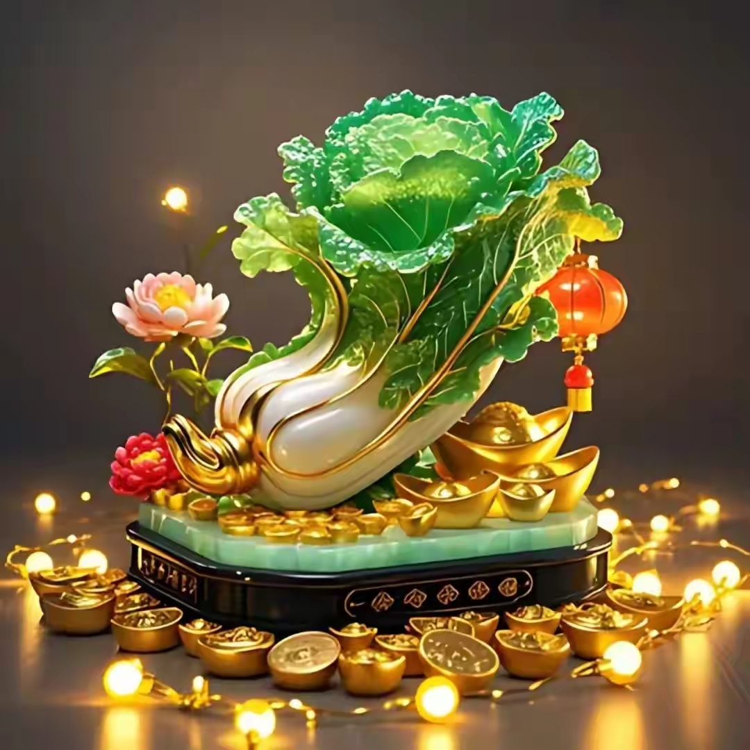 翡翠玉白菜,寓意吉祥来.富贵荣华春,平安喜乐财
