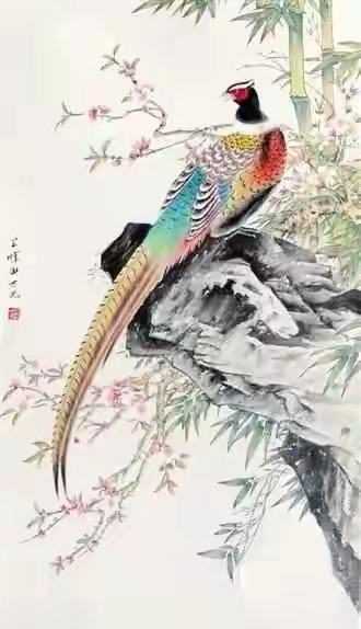 锦鸡入画,寓意前程似锦,锦上添花3
