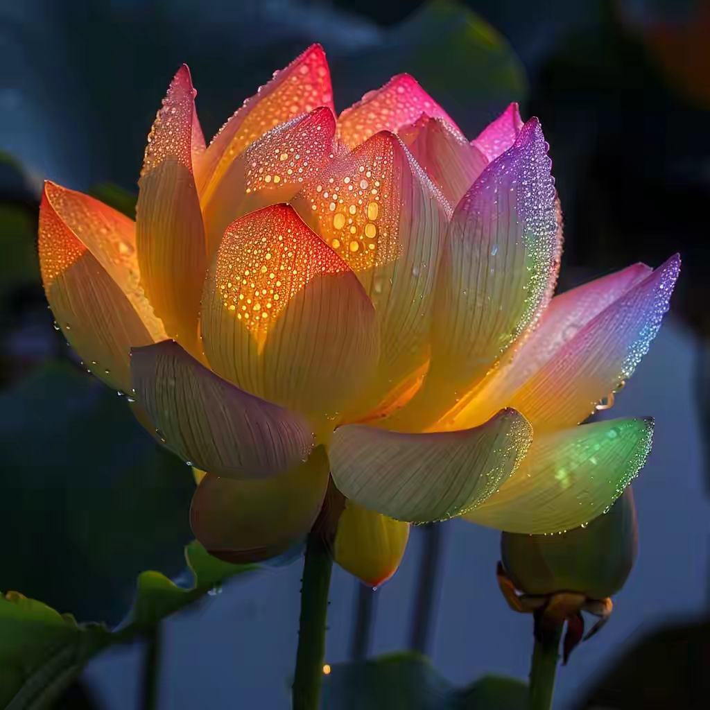 夜空下的梦幻莲花,美得超凡脱俗.