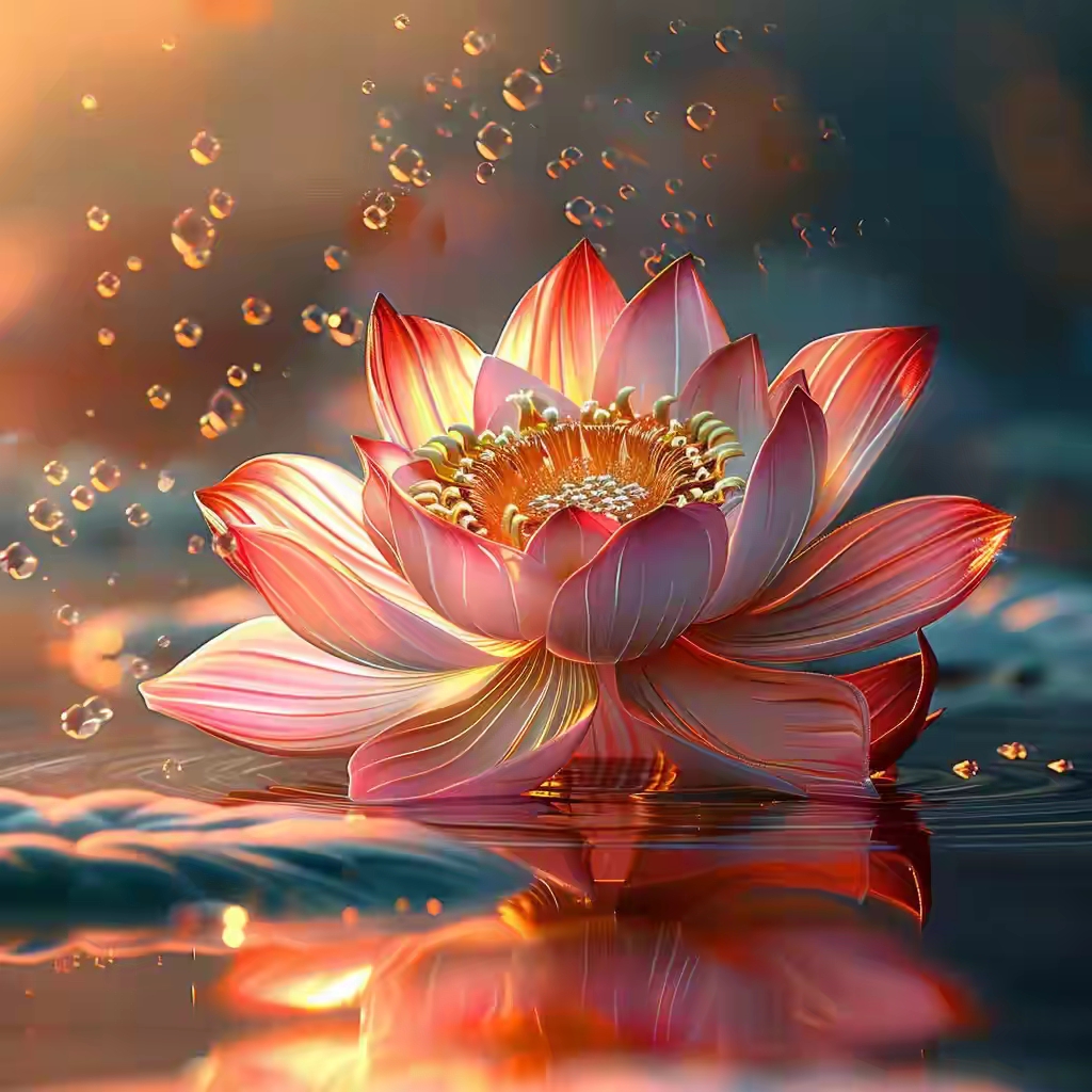 莲花绽放,莲心不染,好运相随,吉祥如意!