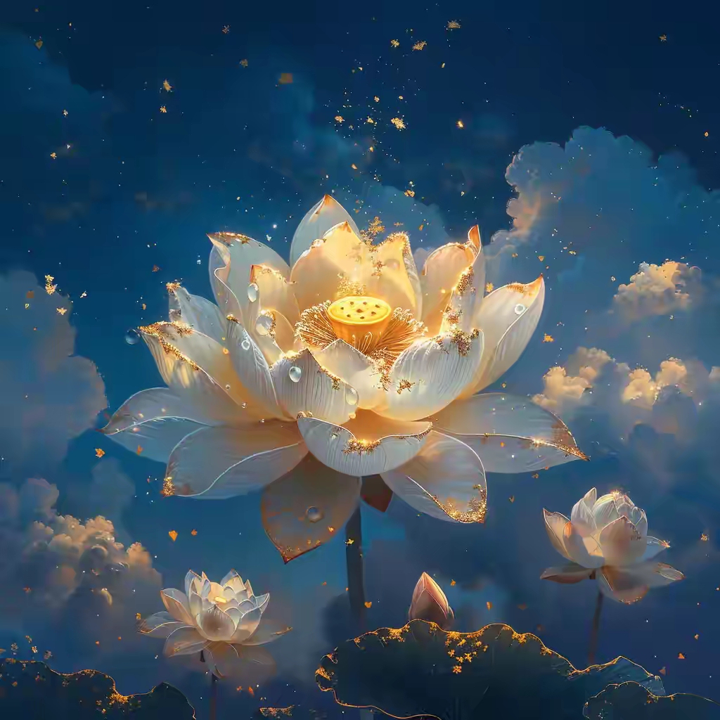 夜空下的梦幻莲花,美得超凡脱俗.