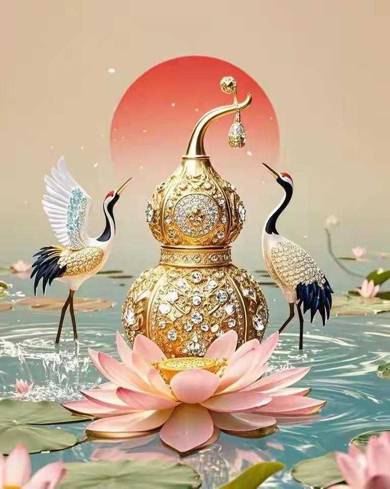 金葫仙鹤共荷美,红日初升福相随,吉祥如意,好运连连!#2025年俗闹翻天