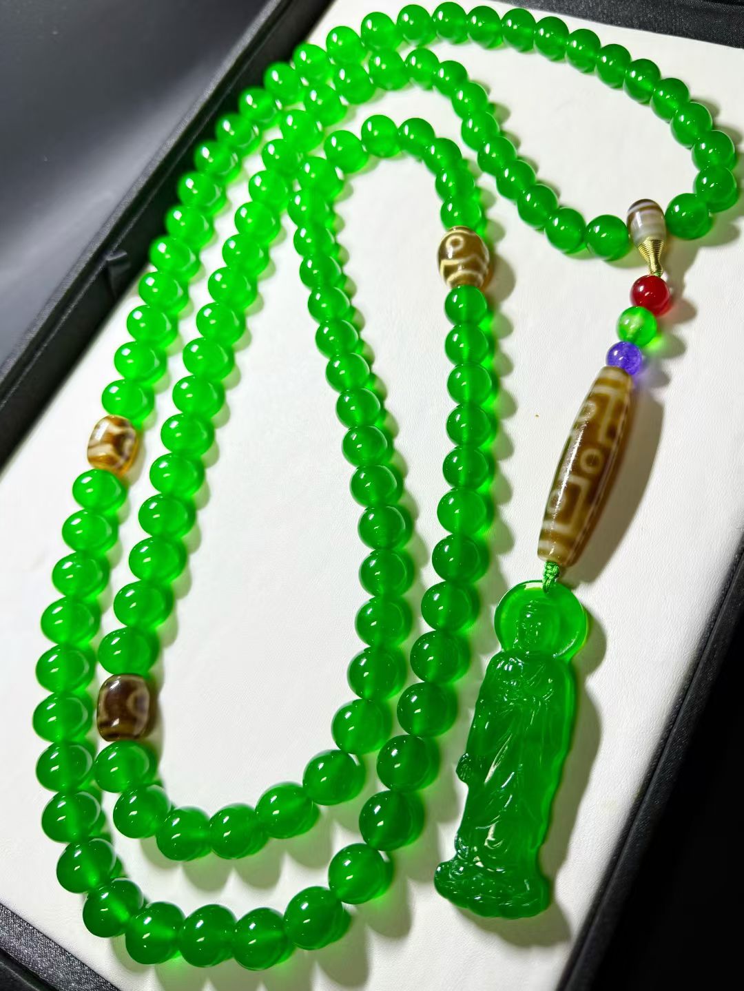 老翡翠 高冰 完美 【如来佛 九眼天珠108佛珠】 珠子直径1.4mm