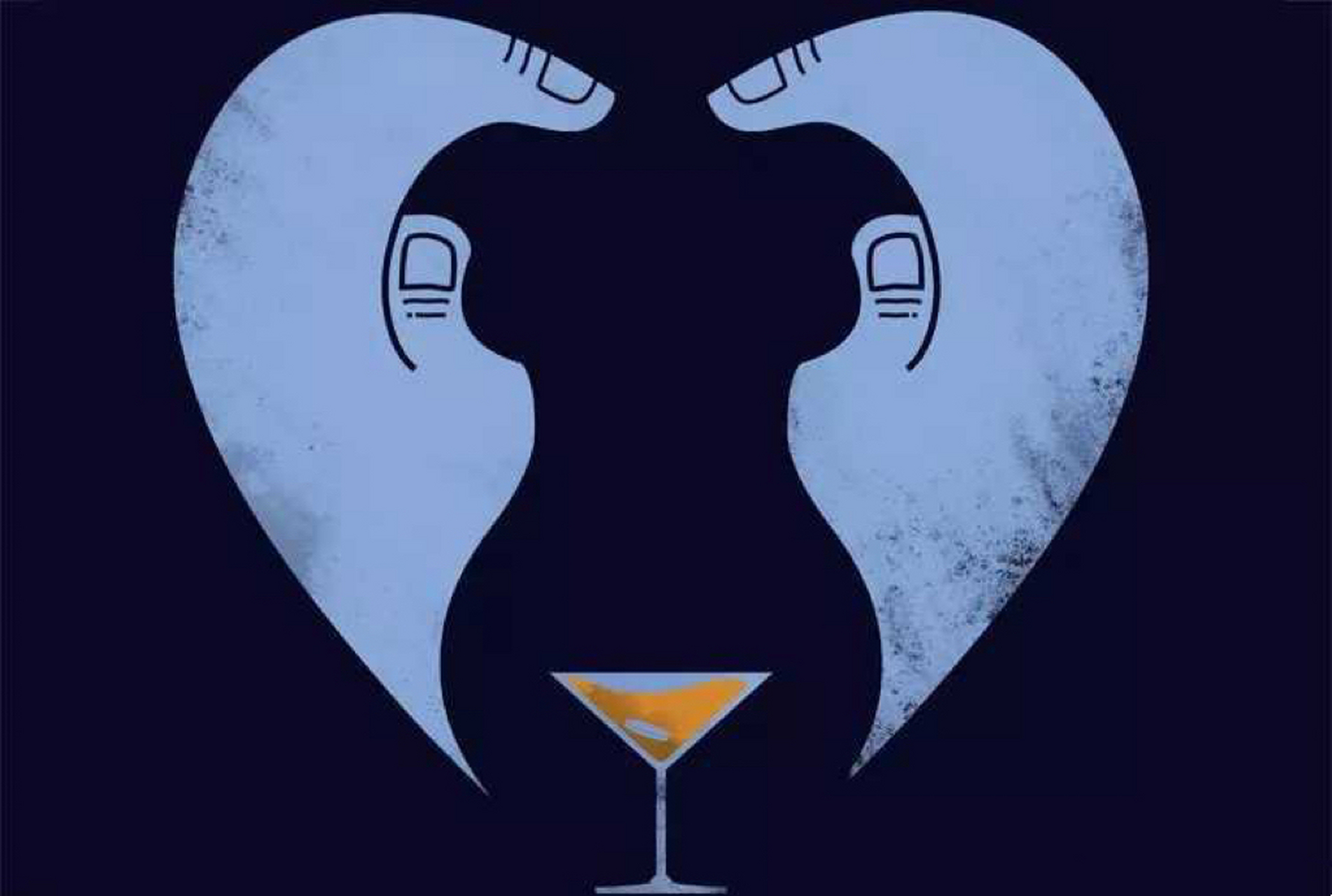 a,裂开的心  b,一位女子  c,酒杯  d,两只手