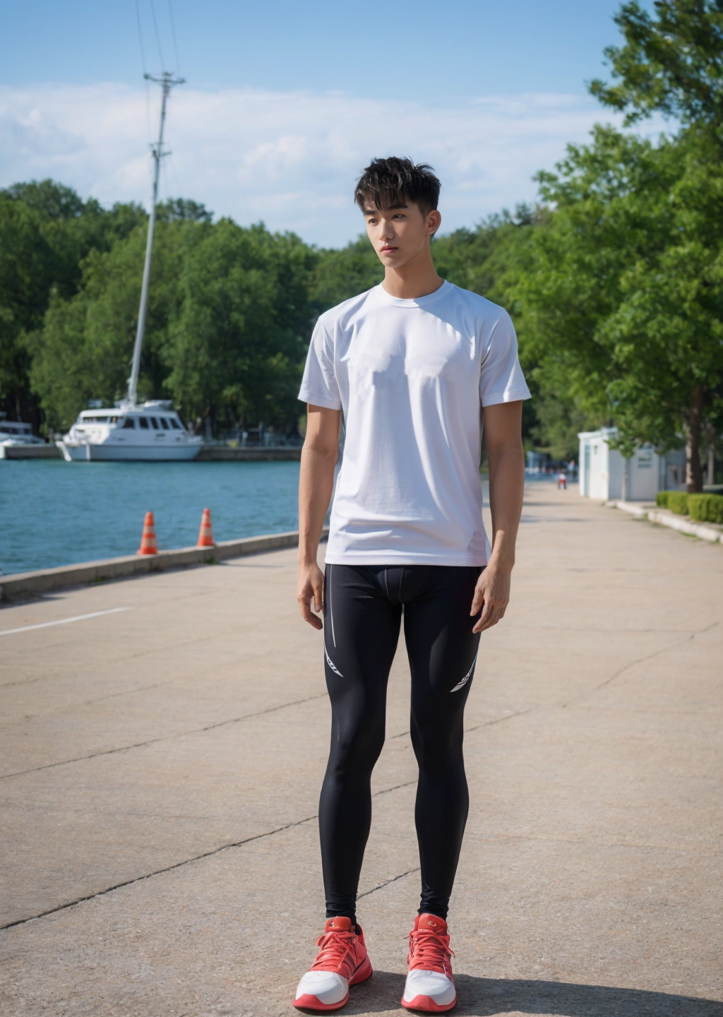 背景中的码头,一艘帆船静静停靠,仿佛诉说着远方的故事