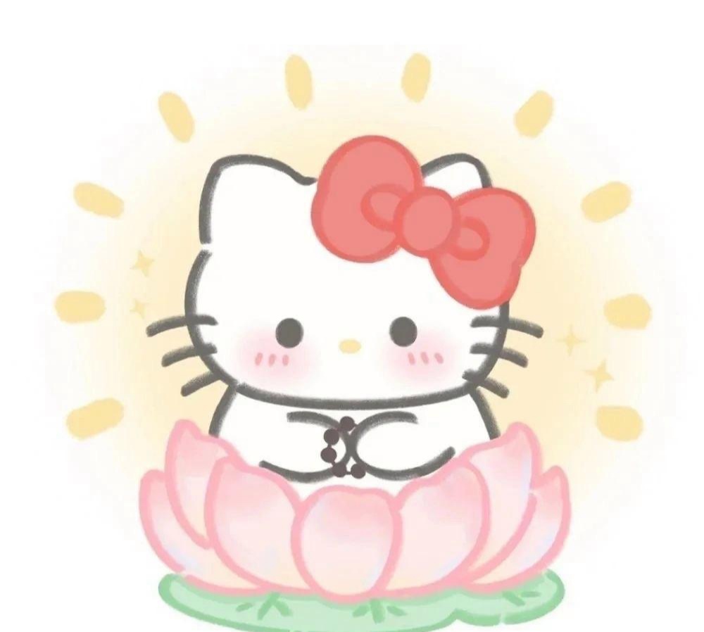 hello kitty坐在莲花上,散发出宁静与祥和的气息.