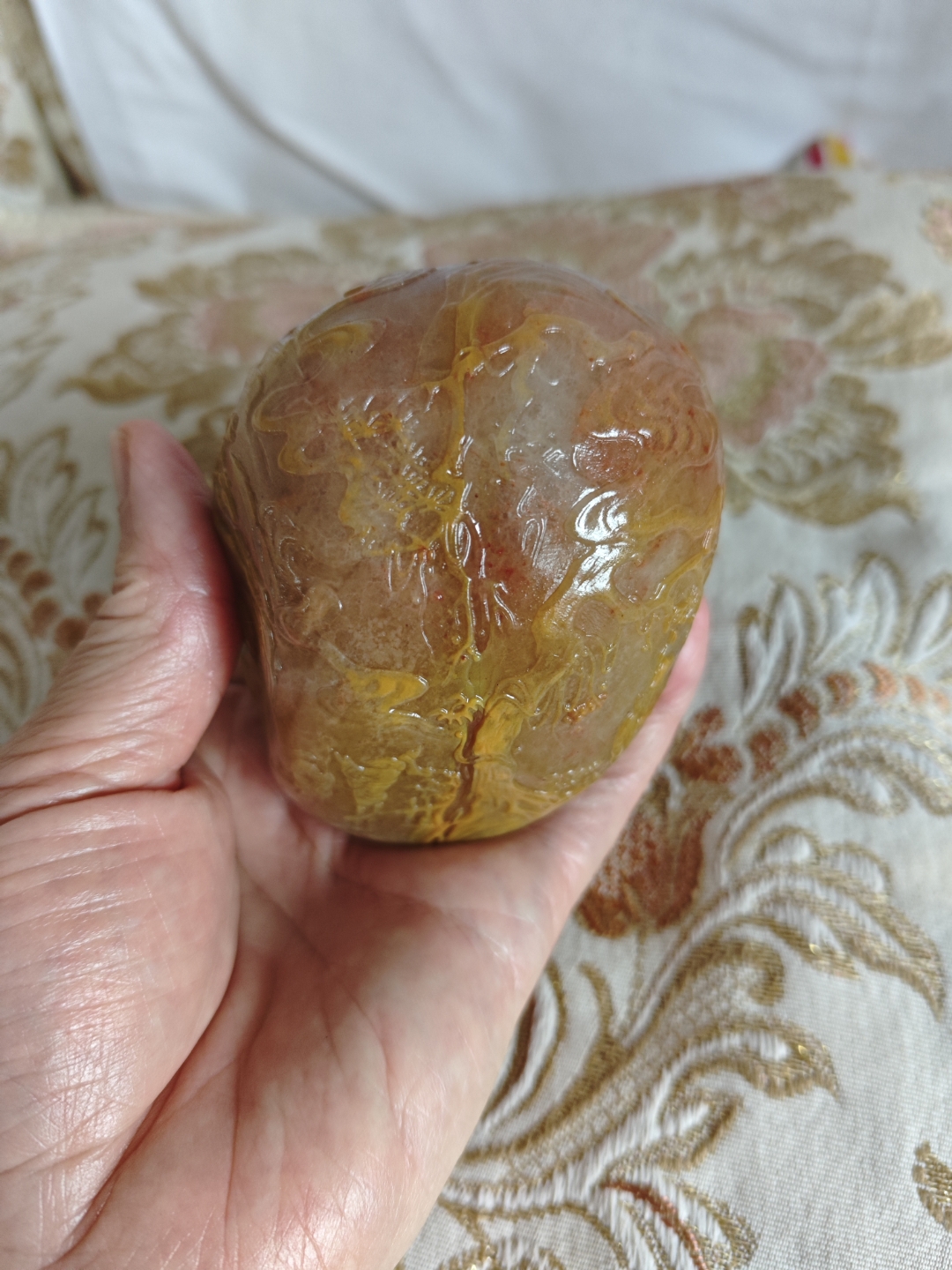 著名雕刻家林友清雕刻的寿山极品桔黄皮红田黄冻真品