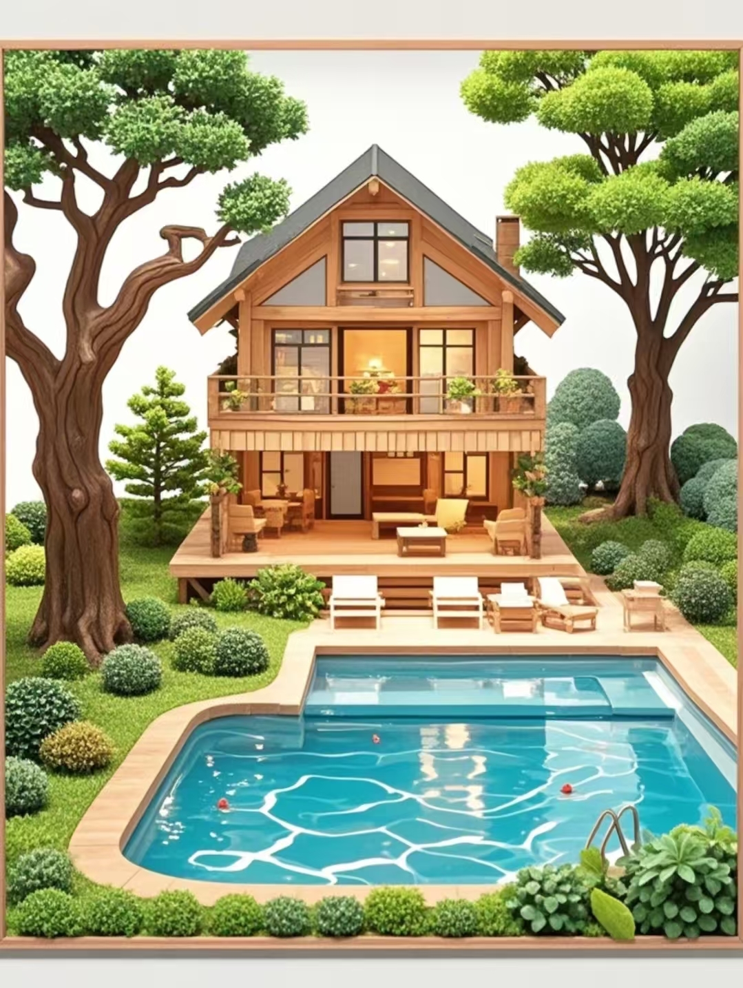 在阳光斑驳的周末,让这份欢愉从这栋别墅的碧波泳池中悠然启程!