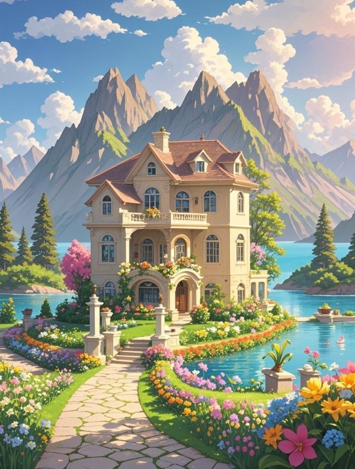 哇,这别墅太美了,让我想起了宫崎骏的动画,真想有个这样的家啊!