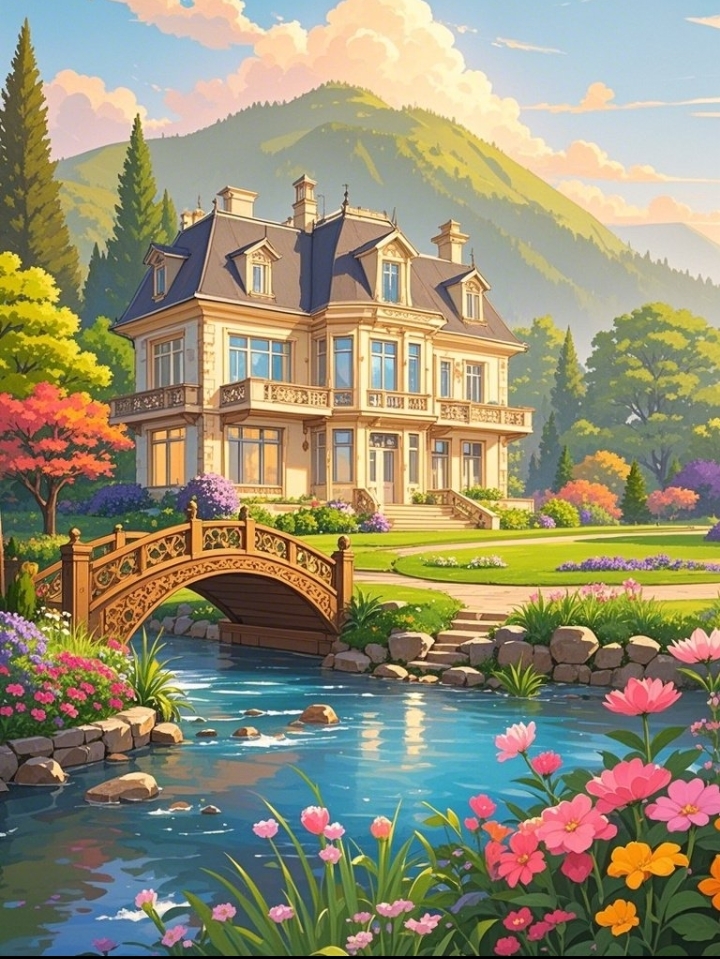 哇,这别墅太美了,我仿佛能听到小溪潺潺的水声和花儿们轻轻摇曳的声音