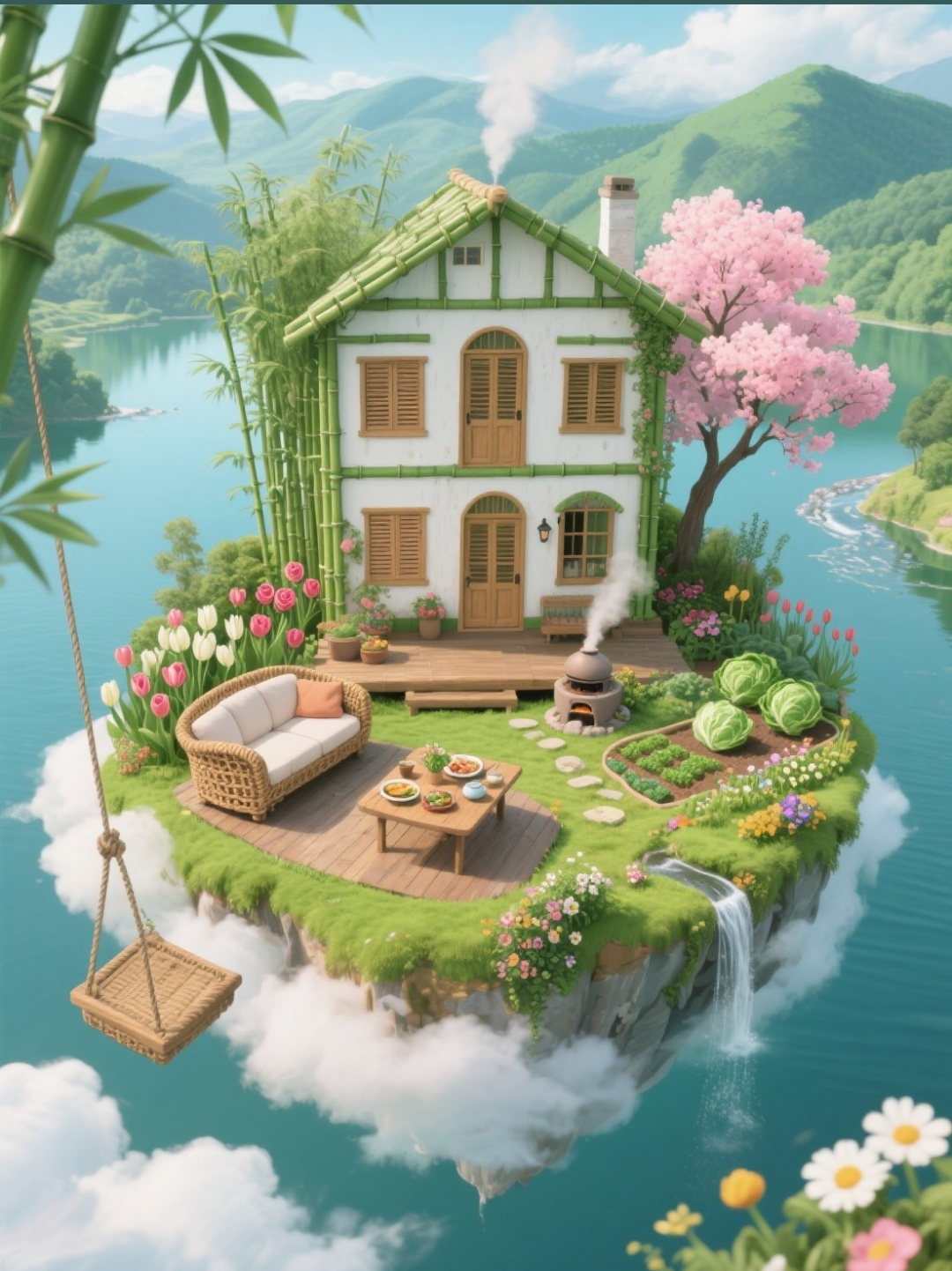 哇,这岛上的小屋太梦幻了,我仿佛能看到蝴蝶在花间飞舞,真想有个这样