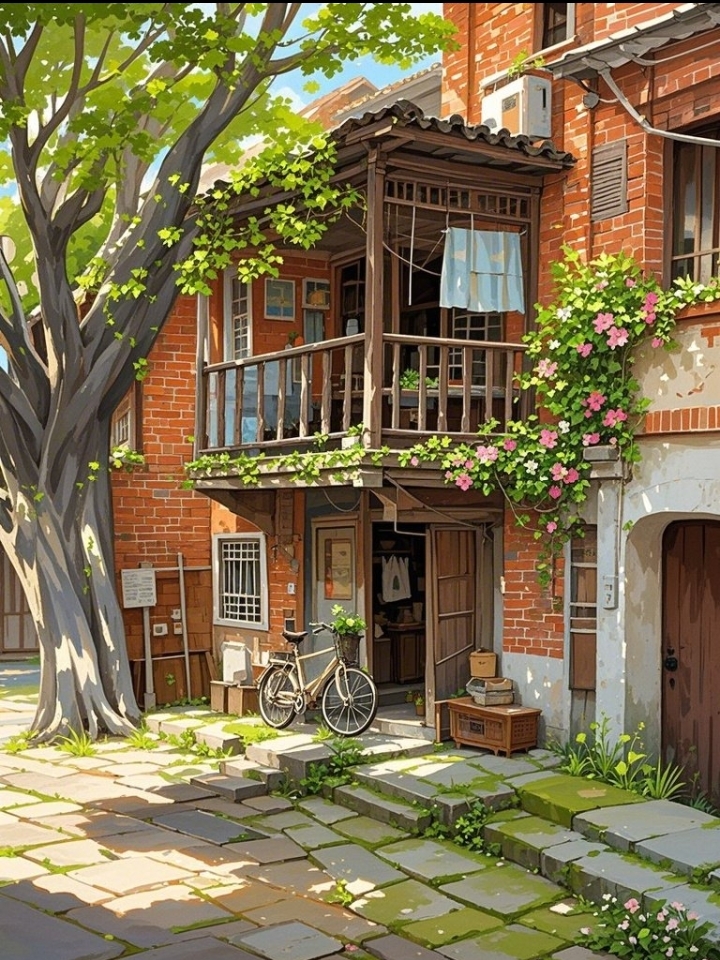 哇,这房子也太有生活气息了吧,感觉自己就是这画中人,每天推着自行车