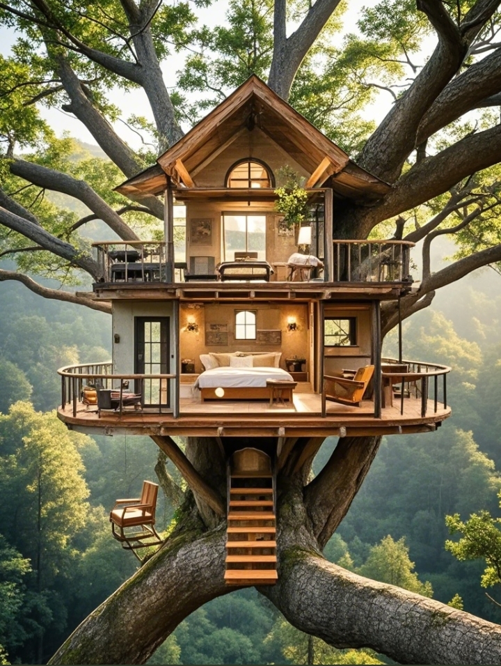 哇,这树屋太酷了!