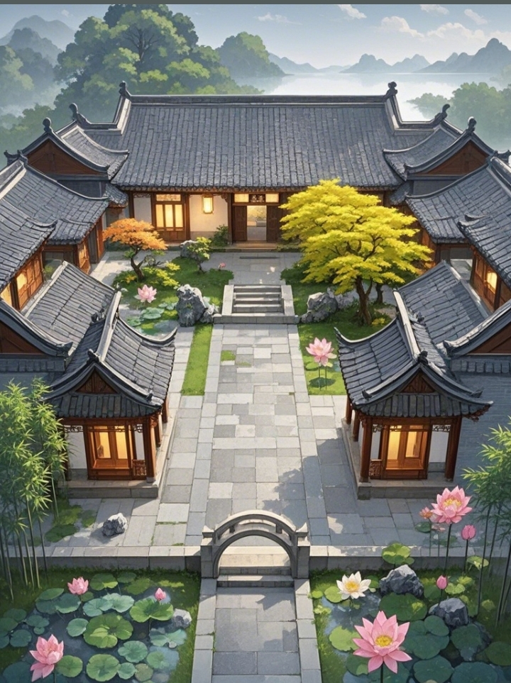 哇,这古风庭院太美了,月光下樱花盛开,石灯笼照亮小径,真想在这样的