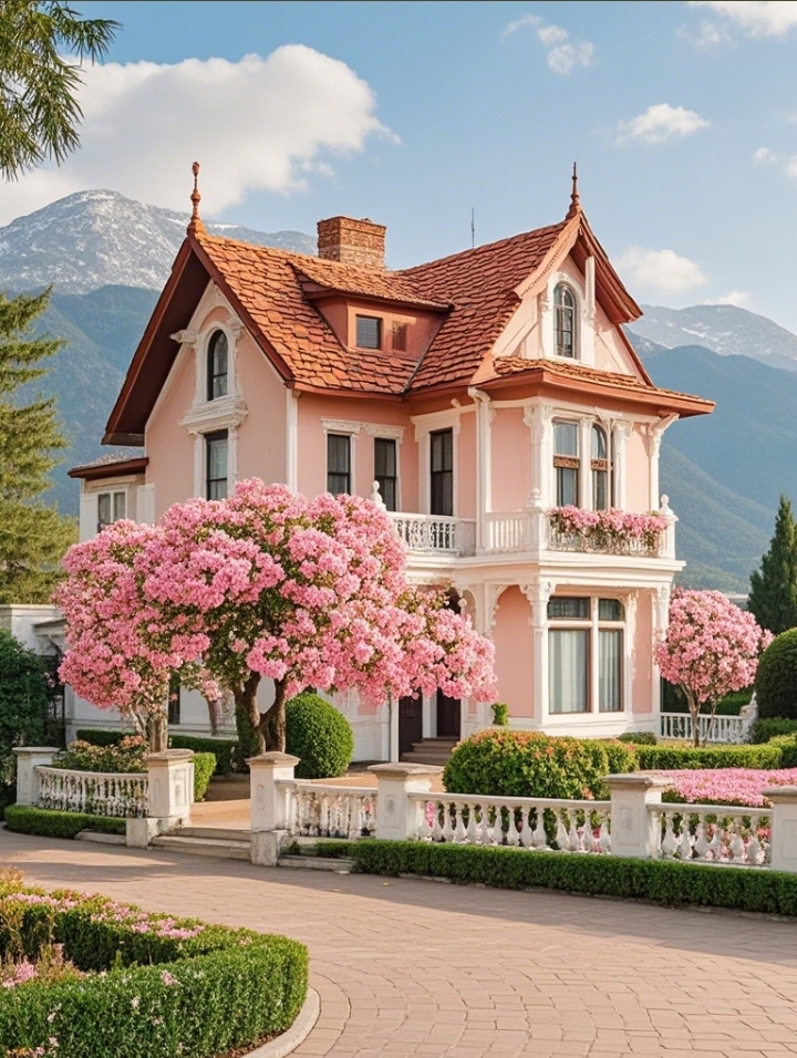 春日花园美如画,粉樱簇拥中的梦幻别墅,邀你共赏大自然的浪漫杰作