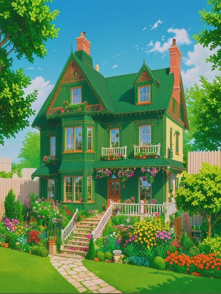 窗,还有那一片片的花海,感觉生活在这里每天都会心情大好#手绘插画