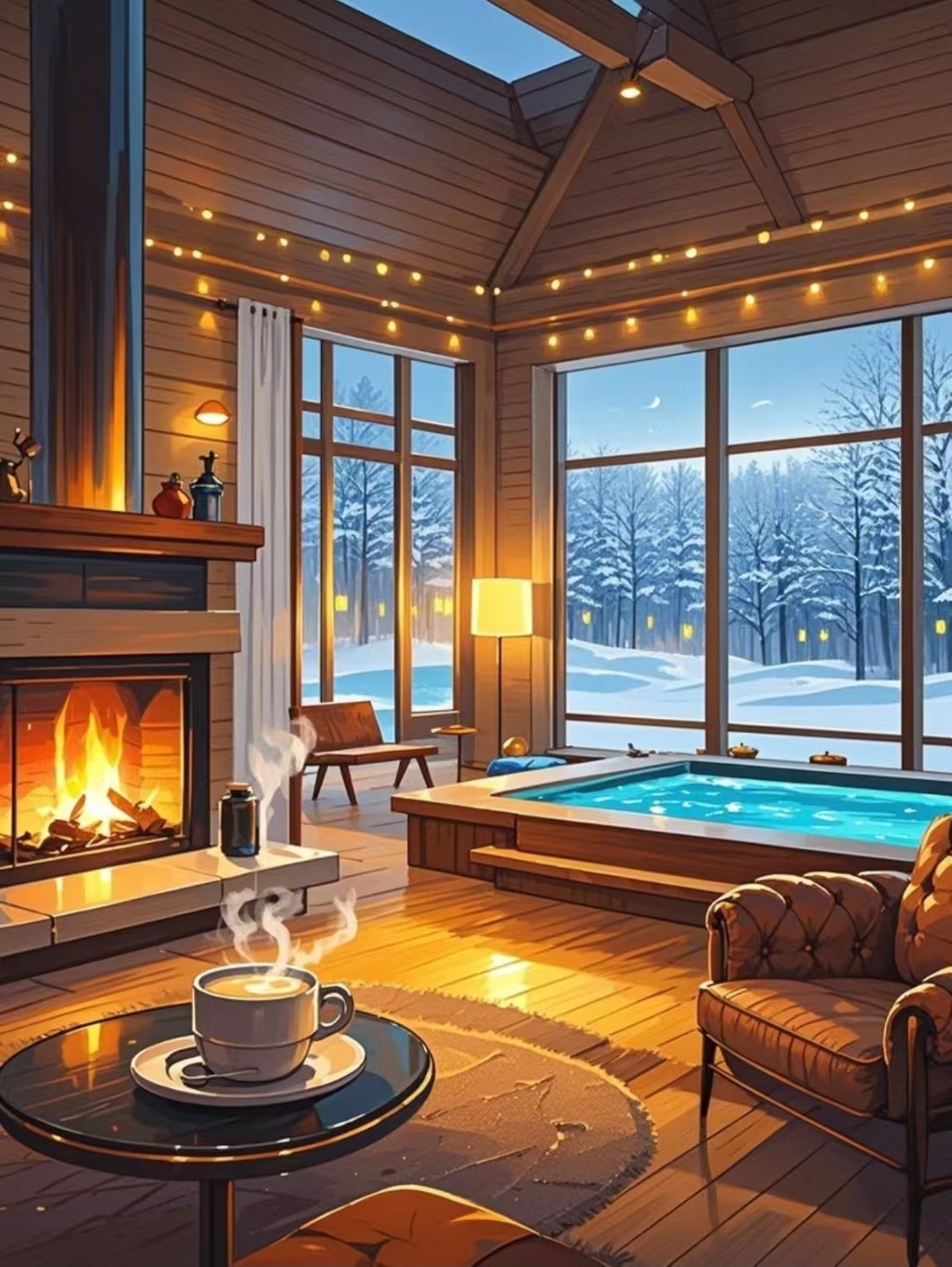 这冬日小屋简直美得像幅画,躺在床上就能尽情欣赏雪花飘落的壮丽景象