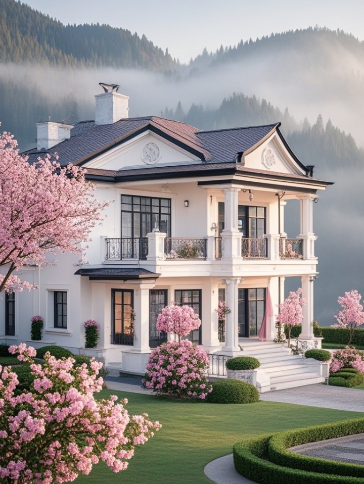 春日花园美如画,粉樱簇拥中的梦幻别墅,邀你共赏大自然的浪漫杰作