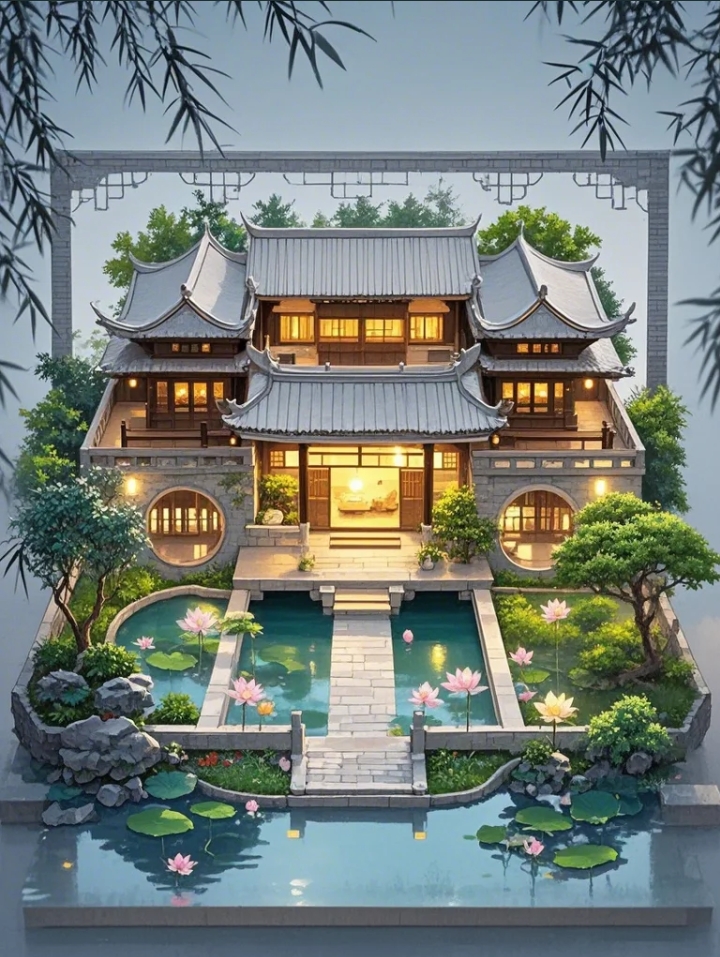 哇,这古风庭院太美了,我仿佛能听到池塘里的蛙鸣声,今晚就梦到这里吧