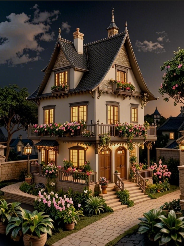 哇,这家的夜景太美了吧,灯光下的欧式小屋,让人仿佛置身童话世界