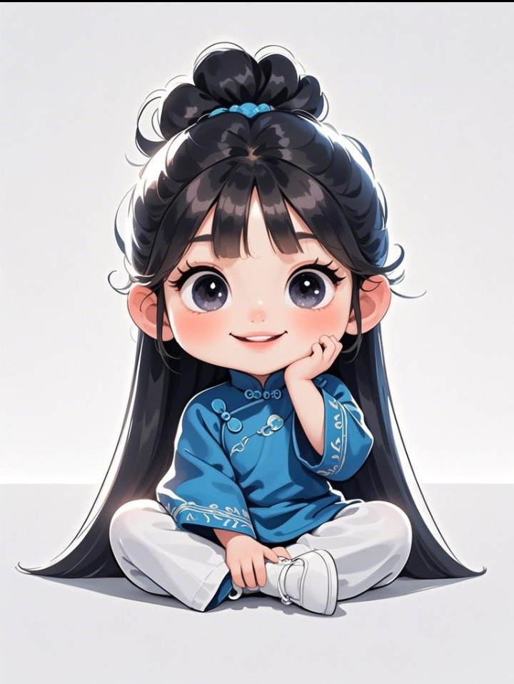 瓢虫少女"坐在地板上,笑容灿烂,扎着双丸子头,穿着