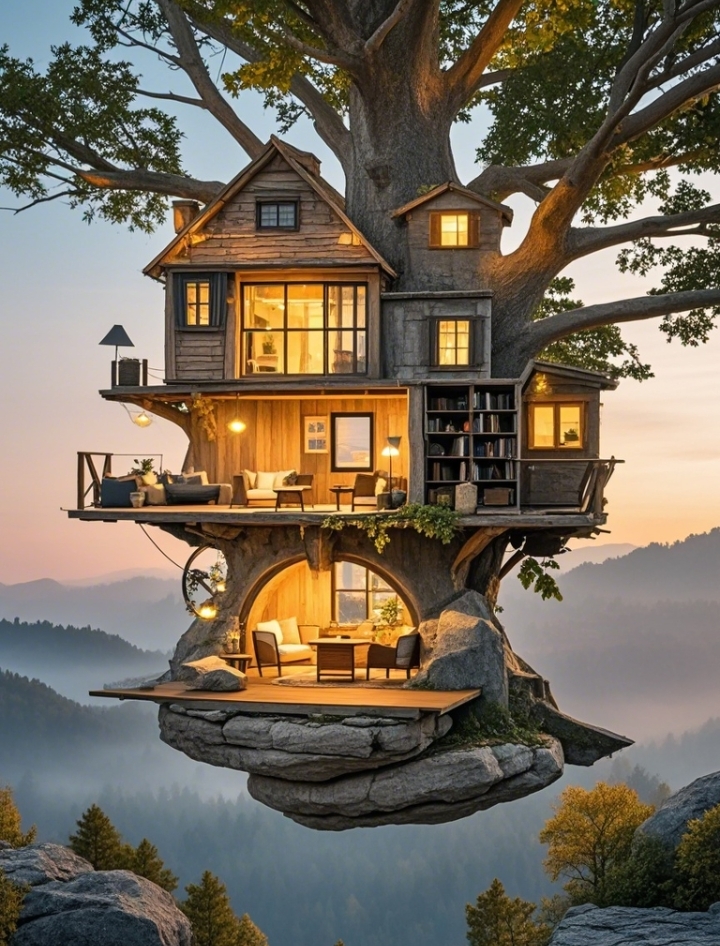 哇,这树屋太酷了!